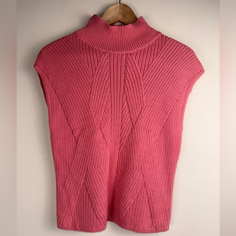 Express Rose Pink Ribbed Cap Sleeve Mock Turtleneck Shirt Wool Blend Med. Career